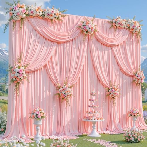 10x10ft Blush Pink Backdrop Curtains for Parties Baby Shower Photo Wrinkle Free Polyester Photoshoot Curtains Drapes Backdrop for Girls Birthday Party Gender Reveal Background 2 Panels 5x10FT - Image 5