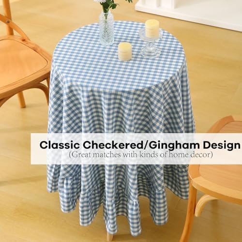 Dust Blue White Gingham End Table Nightstand Tablecloth Dia.51 - Image 5