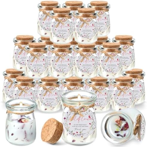 Threlaco 20 Wildflowers Pcs Baby Shower Favor Candle Glass Jar by Threlaco