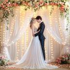 20x10ft White Tulle Backdrop Curtains with Lights String for Parties,Wrinkle Free Sheer Curtain with Lights Wedding Photo Backdop Drapes for Baby Shower Birthday Party Photography Home Decorations - Image 3