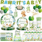 Hombae Dinosaur Baby Shower Decorations Boy, Hatching Soon Baby Shower Party Supplies with Rawr It's a Boy Tableware, Plates, Napkins, Hanging Swirls for Boys Dino Theme Party, Serves 24 by Hombae