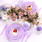 WELLIFE 210Pcs Purple Plastic Plates,Party Plates and Cups and Napkins Sets - Image 6