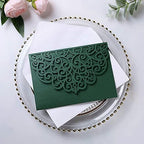 PONATIA 5.12 x 7.2 Emerald Green Laser Cut Invitation Cards, 20PCS Tri-Fold 5 x 7 Trifold Wedding Invitation Cards Pockets with Envelopes for Wedding Bridal Shower Engagement Birthday Quinceanera - Image 4