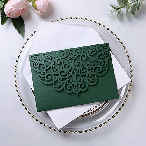 PONATIA 5.12 x 7.2 Emerald Green Laser Cut Invitation Cards, 20PCS Tri-Fold 5 x 7 Trifold Wedding Invitation Cards Pockets with Envelopes for Wedding Bridal Shower Engagement Birthday Quinceanera - Image 4