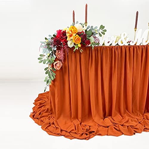 Pooling and Floating Chiffon Table Skirt with extra length, 6FT 9FT 14FT Sheer Tablecloth, Baby Shower, Birthdays Party, Main Cake Table Decoration, Wdding Table Skirt (Terracotta, 6FT) - Image 2