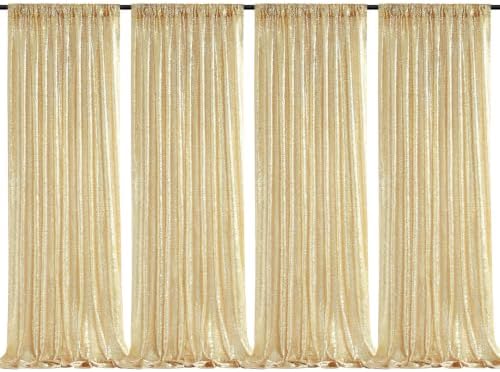 Backdrop Curtain Drapes for Wedding Parties, Light Gold Sequin Curtains by QueenDream