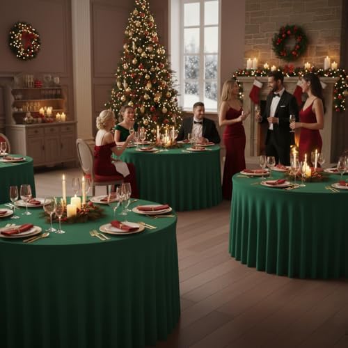 6 Pack Hunter Green Spandex Table Covers for Christmas, 60 Inch Round - Image 2