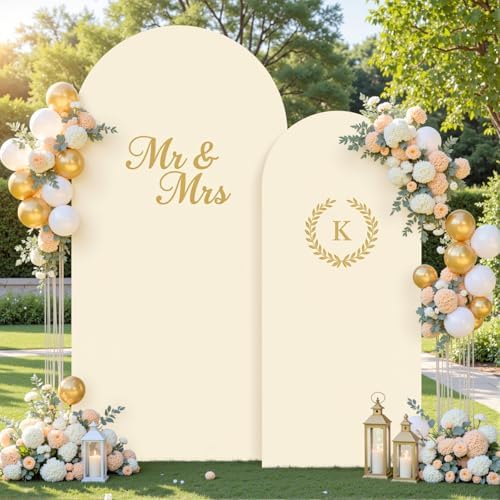 Beige Arch Backdrop Cover Set of 2-7.2 and 6ft Beige Arch Covers Stretchy Backdrop Spandex Wedding Balloon Arch Stand Covers for Baby Shower Birthday Party Bridal Shower Banquet Photo Background - Image 4