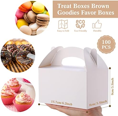 Eaasty 100 Pack Gable Boxes White Party Favors Boxes with Handles for Treat Candy Goodie Gift, Welcome Paper Food Container with Tag and Rope for Birthday Wedding Baby Shower, 6.2 x 3.5 x 3.5 Inches - Image 2