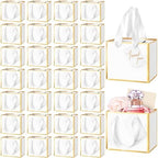 Yeaqee 100 Pcs Mini Metallic Paper Gift Bags with Handle, White, Gold by Yeaqee