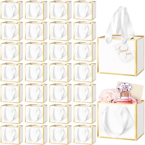 Yeaqee 100 Pcs Mini Metallic Paper Gift Bags with Handle, White, Gold by Yeaqee