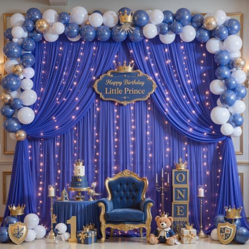 10ft x 10ft Royal Blue Chiffon Backdrop Curtain with Lights String for Parties,2 Panels Sheer Tulle Curtain Wedding Backdrop for Baby Shower Birthday Party Ceremony Reception Home Decorations - Image 2