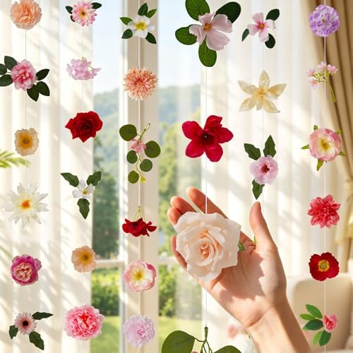 Livole 12Pcs 72Ft Wildflower Fall Garland with Bow Hanging Flower Backdrop - Image 4