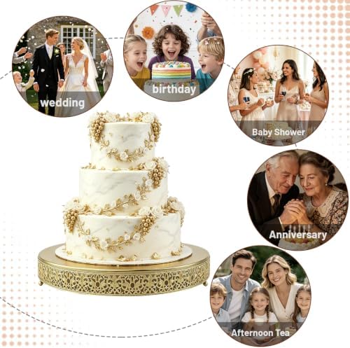 18 Inch Gold Round Floral Scroll Cake Stand, Metal Dessert Pedestal Tray for Wedding & Party Table Decoration - Image 5
