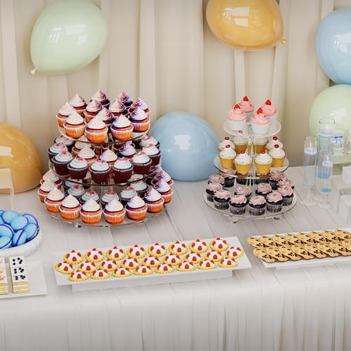 3 Tier Acrylic Cupcake Tower, 10" 12" 14" Round Trays - Image 4