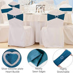 Teal Chair Sashes 50 Pack Spandex Dark Teal Sashes for Chairs Covers Universal Stretch Chair Sashes Band with Heart Buckle Slider for Wedding Banquet Party Decorations - Image 4