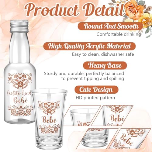 Lemonroad 36 Set Cielito Lindo Baby Shower Favors Clear Shot Glasses, Brown - Image 3