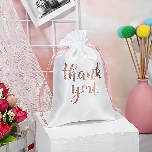 Roowest 4 x 6 Inch 100 Pcs Thank You Satin Gift Bags, White, Rose Gold - Image 4