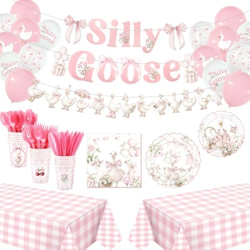 VioraWhite 183 Pcs Silly Goose Birthday Party Set Elegant Pink by VioraWhite