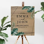 Andaz Press Large Wooden Welcome Sign for Wedding, Rustic Welcome Sign 16" x 20" Custom Names Tropical Monstera Palm Wedding Signage English Oak MDF Wood Finish Wedding Reception Indoor Outdoor Signs - Image 2
