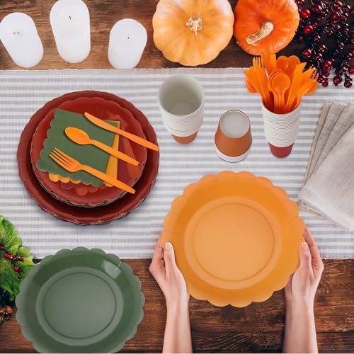 Yaomiao 168 Pcs Fall Party Supplies Autumn Dinnerware Plates Cups Napkin - Image 4