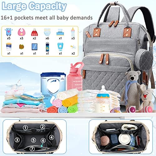SHITIESHOU Diaper Bag Backpack Baby Bag, Baby Girl Boy Diaper Bag for Dad Mom with Pad, 16 Pockets, Pacifier Case, Large Diaper Bags Unisex for Travel (Grey) - Image 2