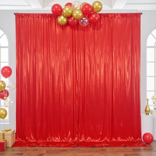 10x10ft Red Backdrop Curtains Wedding Party Glitter Sequin Curtain Backdrop Fabric Shimmer Drapes Backdrop Bridal Baby Shower Birthday Christmas Photoshoot Background Photography 5x10FT，2 Panels by LittleFunny