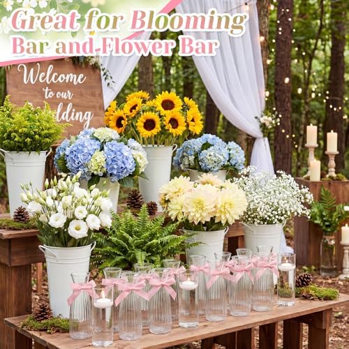 LemonRoad 12 Pcs Vintage Plastic Vases for Centerpieces Small Clear Flower Vase with Pink Ribbon for Farmhouse Wedding Housewarming Pink Birthday Party Favors Rustic Home Tabletop Decoration - Image 3