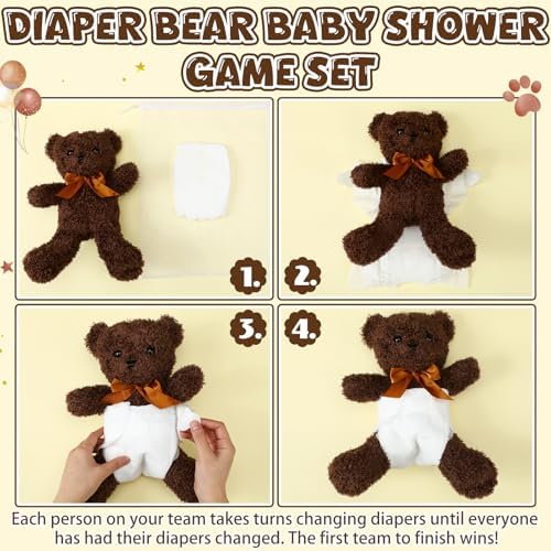 Seenelling 6 Sets Bear Diaper Changing Baby Shower Game Kit, Chocolate - Image 4