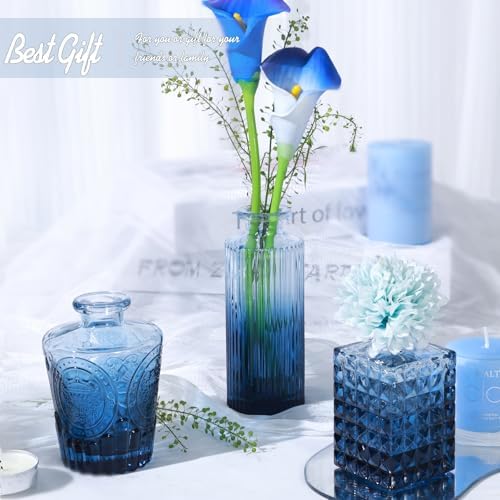 TBWIND 24pcs Blue Glass Bud Vases Set, Small Vases for Flowers - Image 3