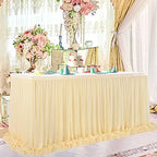 14ft Champagne Table Skirt Tulle Wedding Table Cloth Elegant Tutu Table Skirt Cover for Birthday Party Baby Shower Dessert Buffet Banquet Table Decorations - Image 5