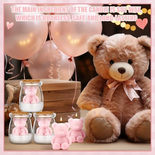 MTLEE 20 Sets Bear Baby Shower Favors Party Candle Pink - Image 2