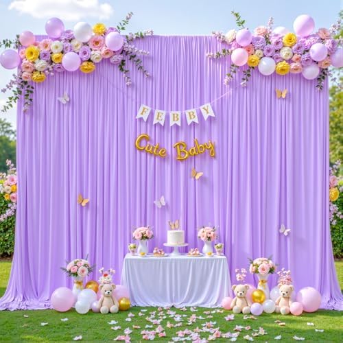 10 Panels Lavender Backdrop Curtain for Parties Wedding Light Purple Wrinkle Free 50ft x 10ft Backdrop Drapes for Baby Shower Birthday Party Photo Photography Polyester Fabric Background Decoration - Image 4