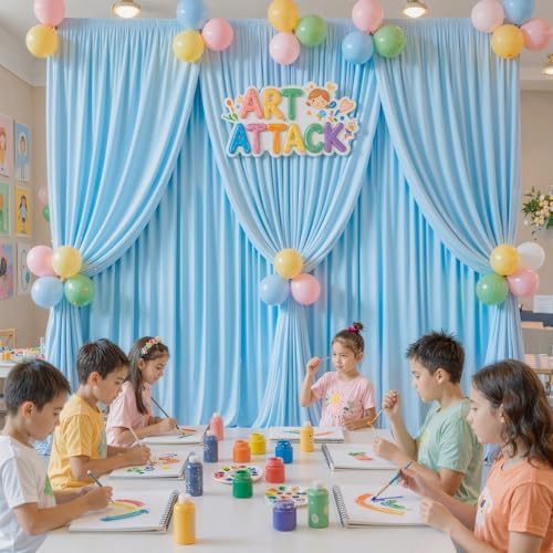 50x10FT Backdrop Curtains with Rod Pockets - Wrinkle Free Photo Stage Backdrop 10 Panels Curtains Drapes for Photography Wedding Party Baby Shower Decorations (Blue) - Image 3