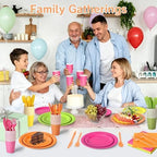 350 Pcs Neon Disposable Plates and Napkins Tableware Set for 50 Guests - Image 6
