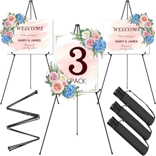 AROIC 63" Easel Stand for Display, 3 Pack Portable Foldable Metal Easel by AROIC