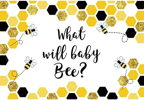 Leyiyi 12x10ft Backdrop for Gender Reveal Party Decorations What Will Baby Bee Yellow Bees Honeycomb Glitters Photography Background Boys Girls Gender Neutral Party Baby Shower Dessert Table Banner by Leyiyi