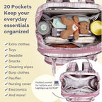 RUVALINO Diaper Bag Backpack, Multifunction Travel Pack Maternity Baby Changing Bags, Large Capacity, Waterproof, Pink Plaid - Image 4
