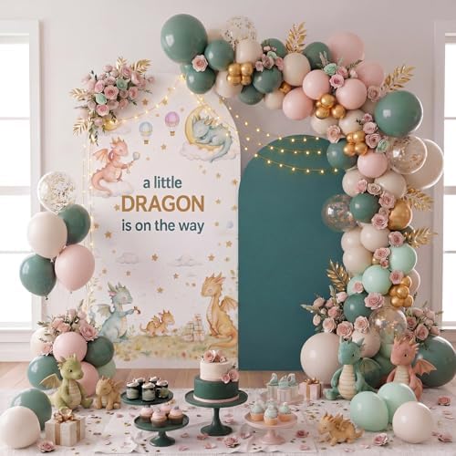 Moukeren Arch Backdrop Cover 6ft and 7.2ft for Baby Shower Party Gender Reveal Birthday Party Banquet Photo Arches Background Decorations(Green,Dragon) - Image 6