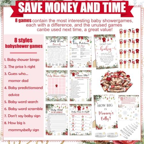 Funnymoom 426 Pcs Christmas Santa Baby Shower Games, 8 Set for Boys Girls - Image 4