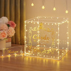 Acrylic Wedding Card Box with Lock String Light Clear Large Card Box for Wedding Letter Box Envelope Box Acrylic Gift Card Box Money Box for Party Birthday Reception by DIWNELEM