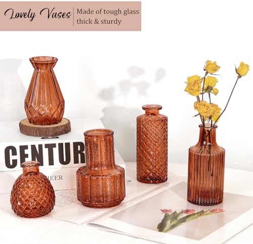 Set of 36 Glass Bud Vases Small Flower Vases for Centerpieces (Dark Amber) - Image 6