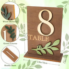 Wedding Table Numbers 1-20 with Holders, Elegant Wood Table Numbers with Eucalyptus Leaves for Wedding Reception, Centerpiece Decoration, Event, Party - Image 2