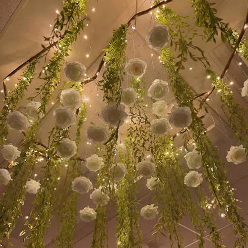Suncalla 42 Pcs Artificial Rose Peony Flower Garlands Hanging Decor Backdrop Each 39.4inch Silk Floral Garland Peony Floral Celling for Wedding Party Background Birthday Baby Shower Home Garden(White) - Image 5