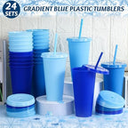 Skylety 24 Pcs Dusty Blue Plastic Cups with Lids and Straws 24 oz - Image 4