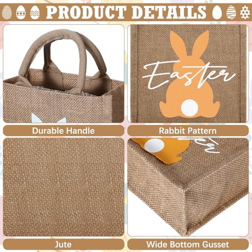 Huhumy 12 Pack Easter Burlap Bags with Tags Jute Bunny Baskets Egg Hunts Candy Gift Goodie Treat Tote Bags for Party Favor Bunny Egg Hunt Gift - Image 3