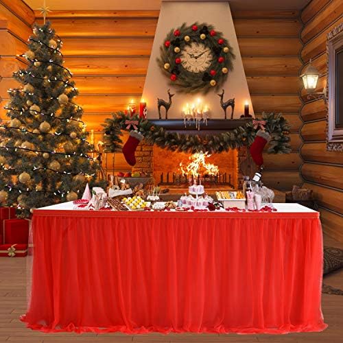 Suppromo 14ft Red Tulle Tutu Table Skirt Ruffle Table Skirting for Graduation Baby Shower Birthday Party Wedding Christmas Decorations(Red,L14(ft)*H 30in) by Suppromo