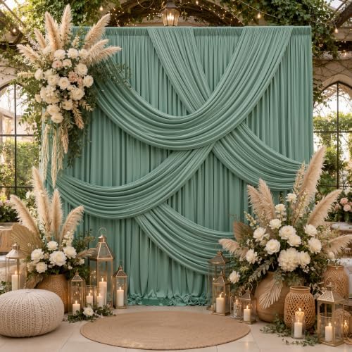 gogoparti 50x12ft Sage Green Backdrop Curtain, 10 Panels 5x12ft Thick Wrinkle-Free Polyester Fabric, Professional Photography Background for Wedding, Birthday, Baby Shower, Bridal Shower by Gogoparti