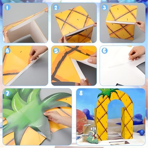 Bucherry 7 Pcs Pineapple Ocean Party Decor Cardboard Yellow Cartoon House - Image 3