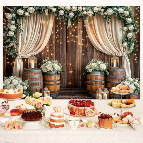 20x10ft Wedding Rustic Barn Door Backdrop Western Wooden Vintage White Rose Floral Photography Background Anniversary Wedding Kids Birthday Bridal Shower Party Photo Shoot Decor Props Decoration - Image 7